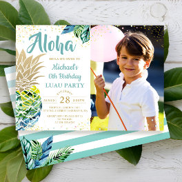 Tropical Pineapple Beach Luau Birthday Photo Invitation