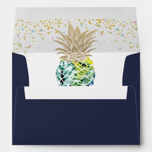Tropical Pineapple Beach Navy Blue 5x7 Invitation Envelope