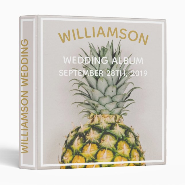 Tropical Pineapple Beach Wedding Album 3 Ring Binder (Front/Spine)