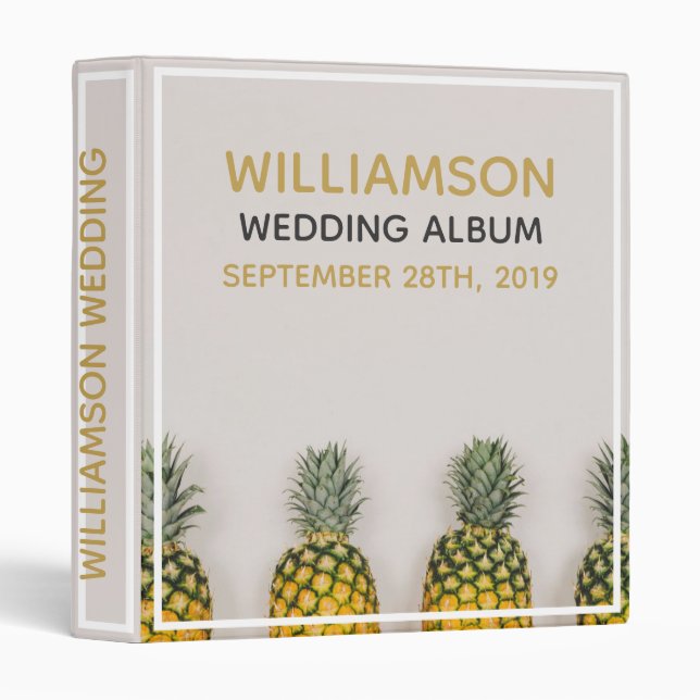 Tropical Pineapple Beach Wedding Album 3 Ring Binder (Front/Spine)