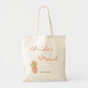 Tropical pineapple beach wedding peachy bridesmaid tote bag