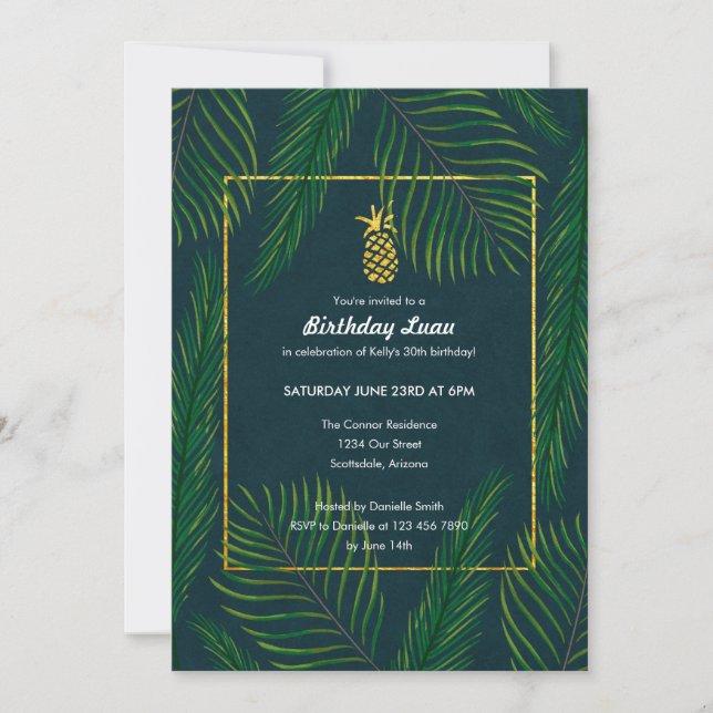 Tropical Pineapple Birthday Luau Party Invitation (Front)