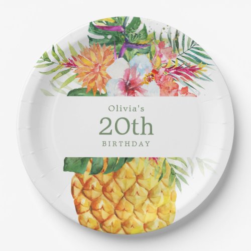 Tropical Pineapple Birthday Paper Plate