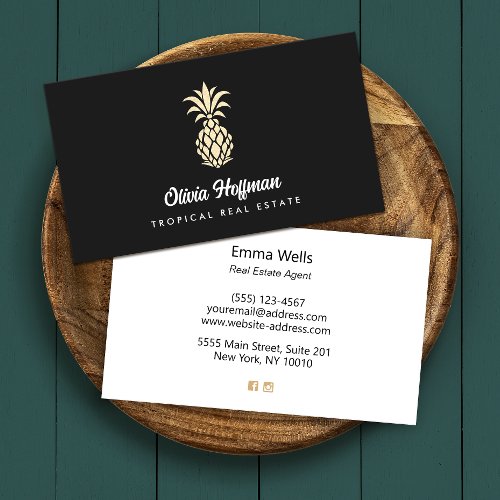 Tropical Pineapple Black and Gold  Business Card