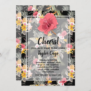 Tropical Pineapple Black Birthday Invitations
