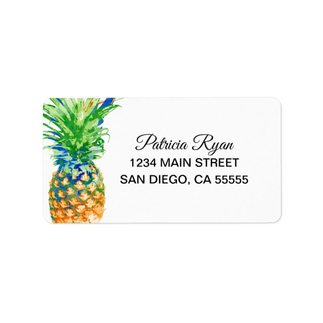 Tropical Pineapple Black Script Typography Address Label (Front)