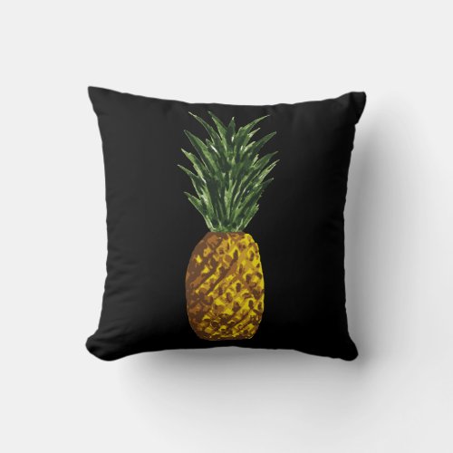 Tropical Pineapple Black Throw Pillow