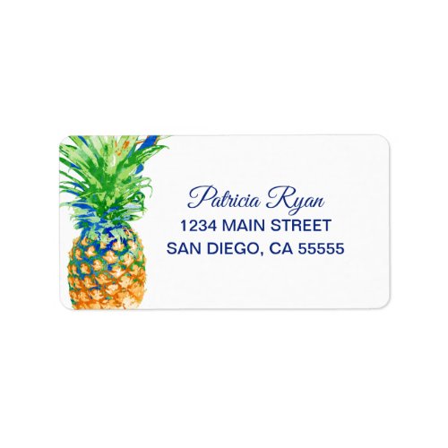 Tropical Pineapple Blue Typography Address Label