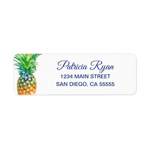 Tropical Pineapple Blue Typography Return Address Label