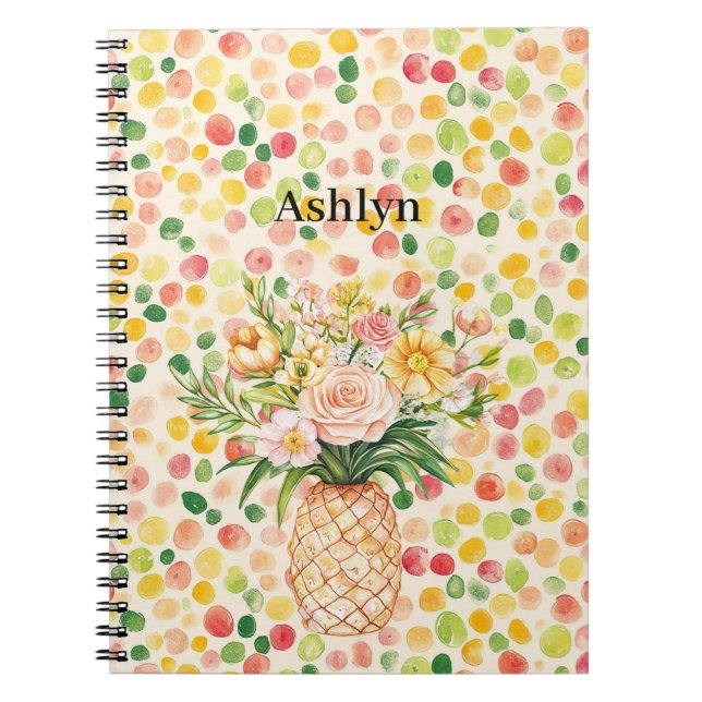 Tropical Pineapple Blush Yellow Floral Notebook (Front)