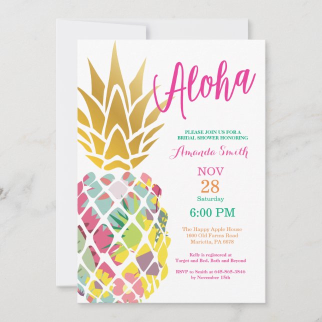 Tropical Pineapple Bridal Shower Invitation (Front)