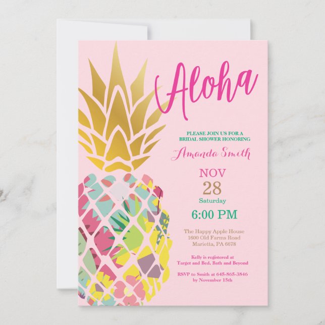Tropical Pineapple Bridal Shower Invitation (Front)
