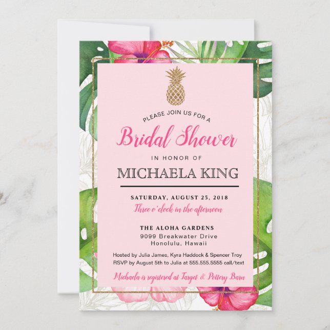 Tropical Pineapple Bridal Shower Invitation, Pinks Invitation (Front)