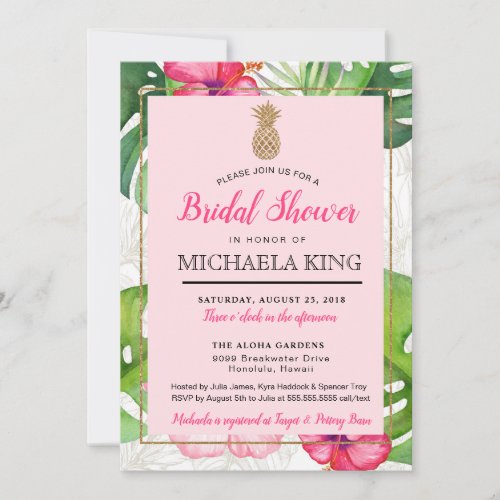 Tropical Pineapple Bridal Shower Invitation Pinks Invitation