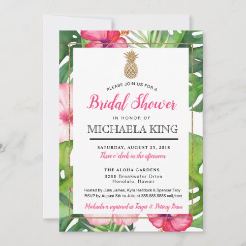 Tropical Pineapple Bridal Shower Invitation White Invitation