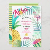 Tropical Pineapple Bridal Shower Invites Flamingo (Front/Back)