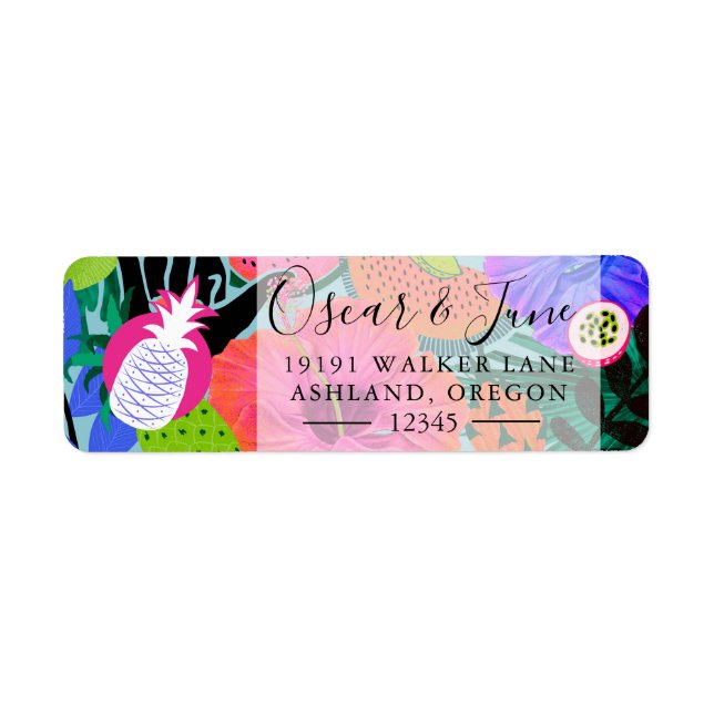 Tropical Pineapple Bright Flowers Return Address Label (Front)