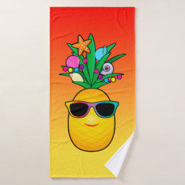 Tropical Pineapple Cartoon with Shades Bath Towel