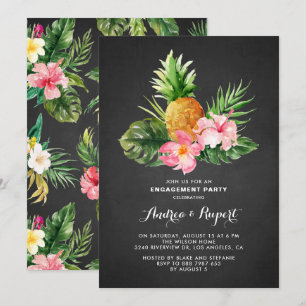 Tropical Pineapple Chalkboard Engagement Party Invitation