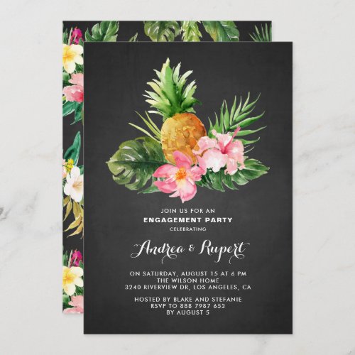 Tropical Pineapple Chalkboard Engagement Party Invitation