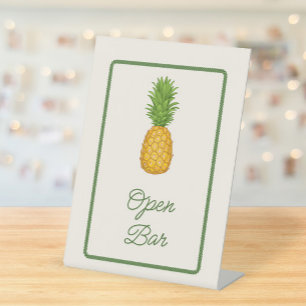 Tropical Pineapple Coastal Open Bar Wedding Pedestal Sign