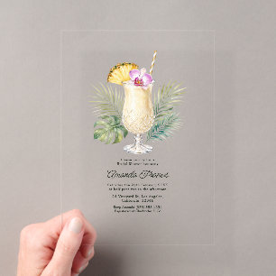 Tropical Pineapple Cocktail Coastal Bridal Shower Acrylic Invitations
