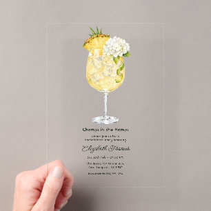 Tropical Pineapple Cocktail Hamptons Bachelorette Acrylic Invitations
