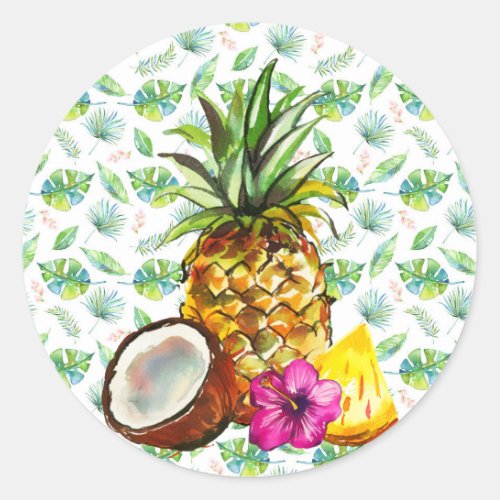 Tropical pineapple coconut fruit luau hawaii classic round sticker