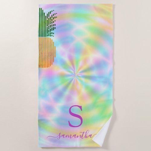 Tropical Pineapple Custom Holographic Pastel Neon Beach Towel
