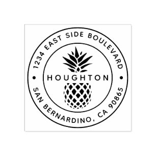 Tropical Pineapple Custom Round Return Address Rubber Stamp