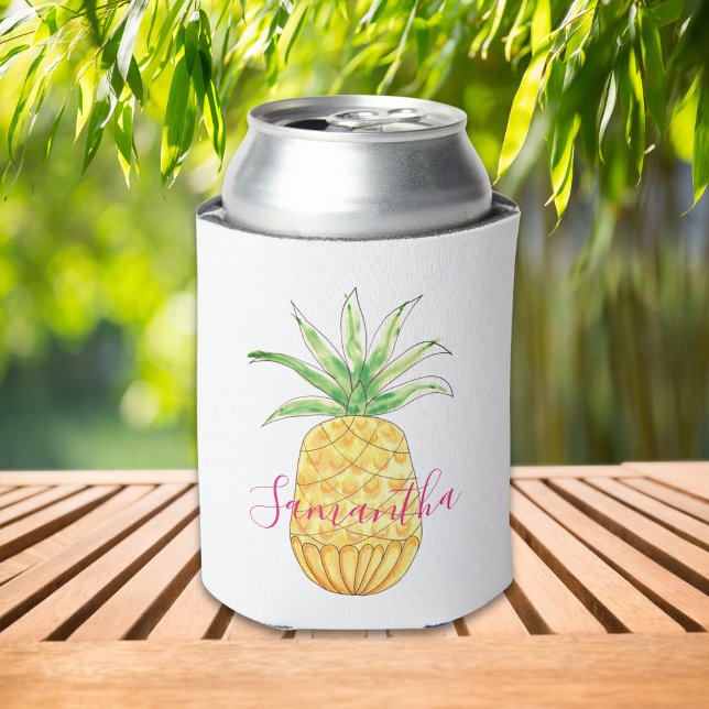 Tropical Pineapple Custom Watercolor Can Cooler (Creator Uploaded)