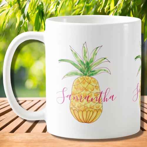 Tropical Pineapple Custom Watercolor Coffee Mug