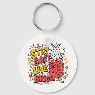 Tropical Pineapple Design Fun Colorful Summer Keychain