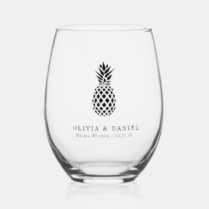 Tropical Pineapple Destination Wedding Favor Stemless Wine Glass