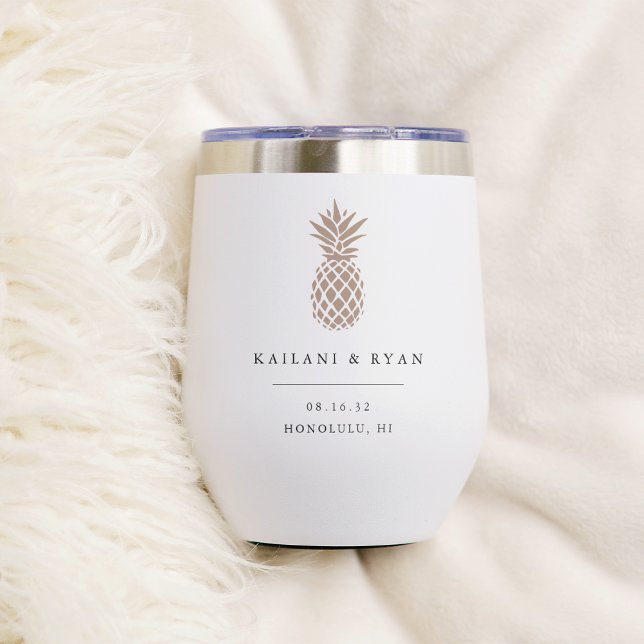 Tropical Pineapple Destination Wedding Favor Thermal Wine Tumbler (Creator Uploaded)
