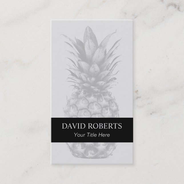Tropical Pineapple Elegant Silver Black Striped Business Card (Front)
