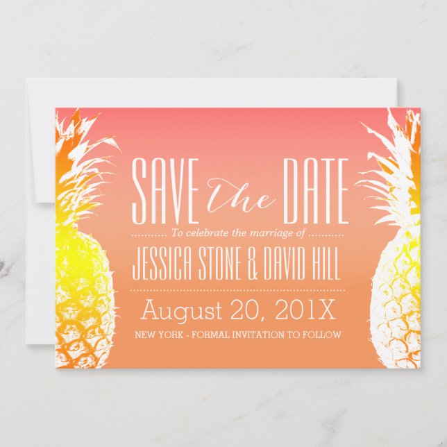 Tropical Pineapple Elegant Wedding Save the Date (Front)