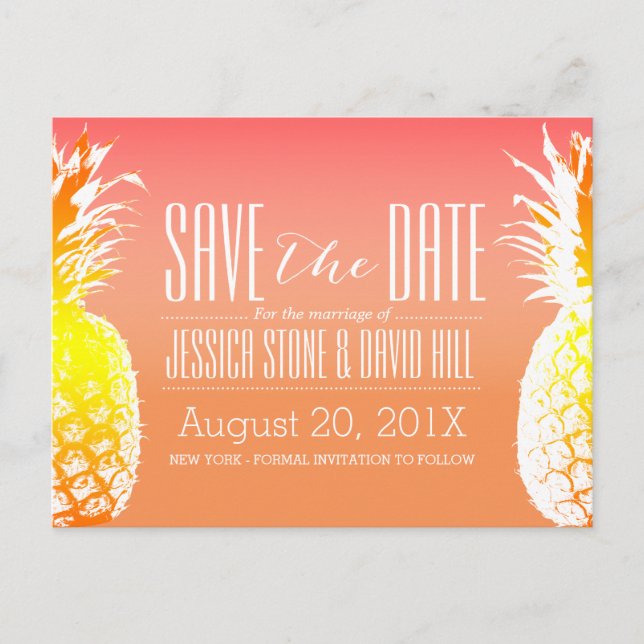 Tropical Pineapple Elegant Wedding Save the Date Announcement Postcard (Front)