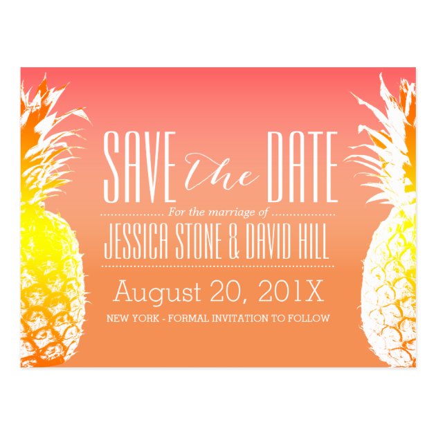 Tropical Pineapple Elegant Wedding Save The Date Postcard