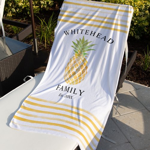 Tropical Pineapple Family Beach Towel