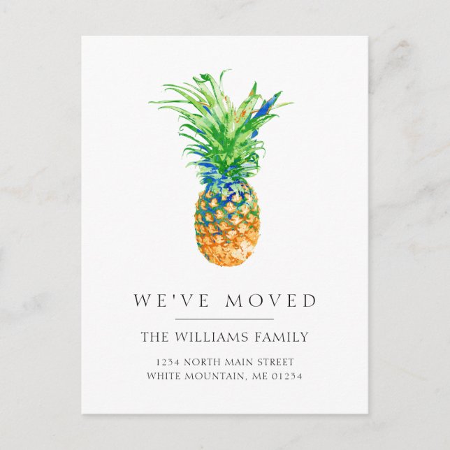 Tropical Pineapple Family Moving Announcement Postcard (Front)