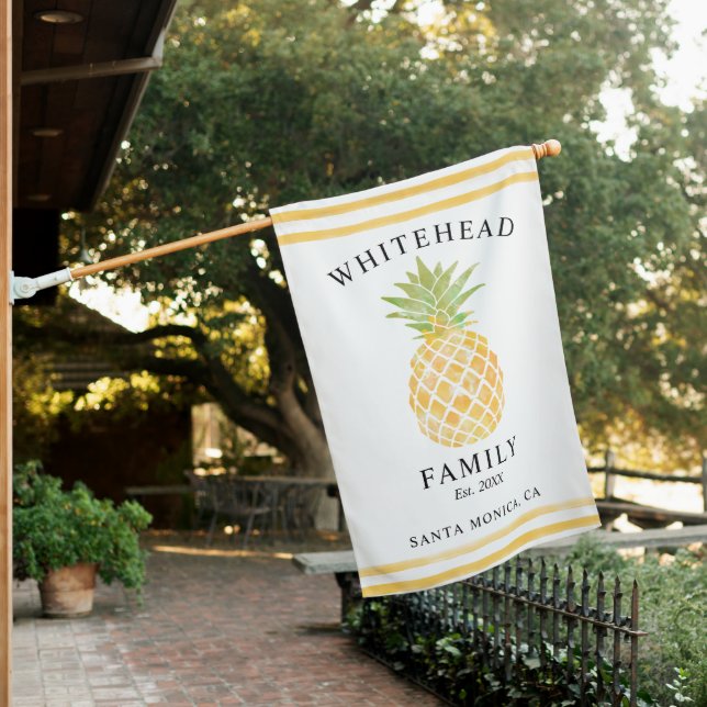 Tropical Pineapple Family Name House Flag (In SItu)