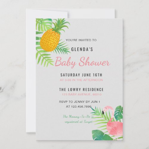 Tropical Pineapple Flamingo Baby Shower invitation
