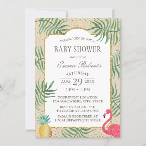 Tropical Pineapple  Flamingo Beach Baby Shower Invitation