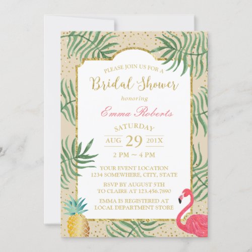 Tropical Pineapple  Flamingo Beach Bridal Shower Invitation