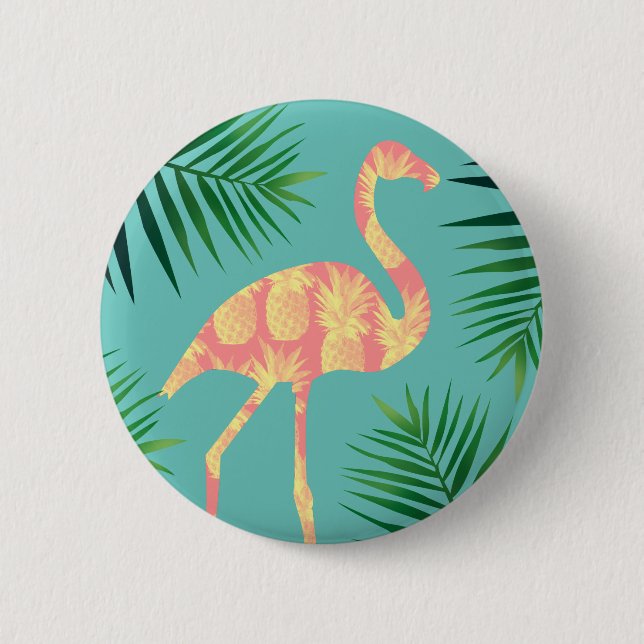 Tropical Pineapple Flamingo & Foliage Button (Front)