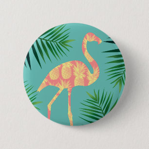 Tropical Pineapple Flamingo & Foliage Button