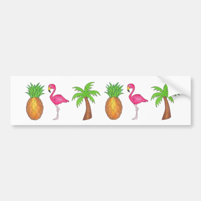 Tropical Pineapple Flamingo Palm Tree Sticker (Front)