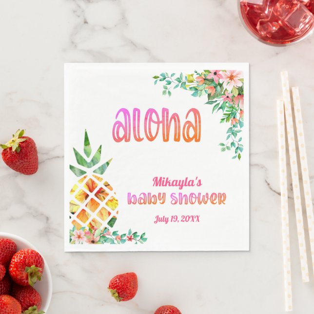 Tropical Pineapple Floral Aloha Baby Shower Napkins (Insitu)