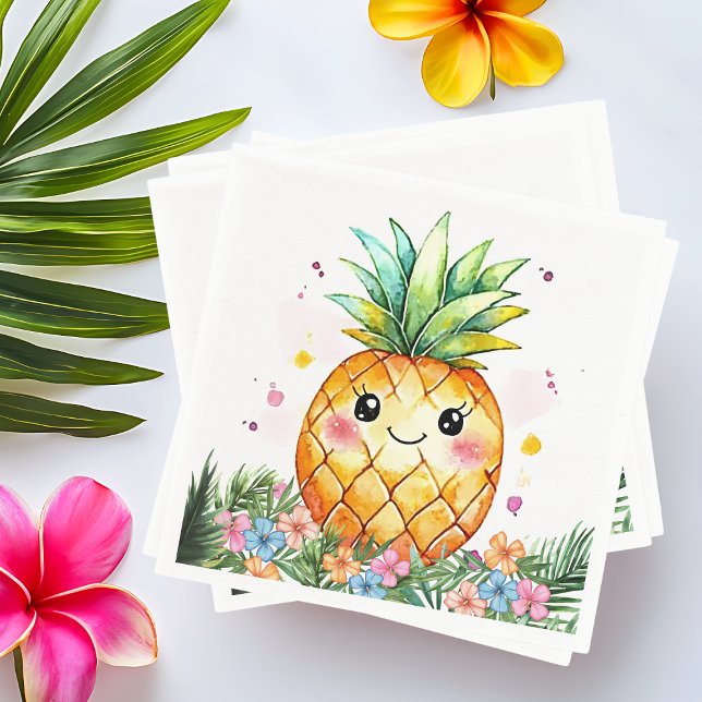Tropical Pineapple Floral Aloha Birthday Party Napkins (Tropical Pineapple Floral Aloha Birthday Party Napkins)